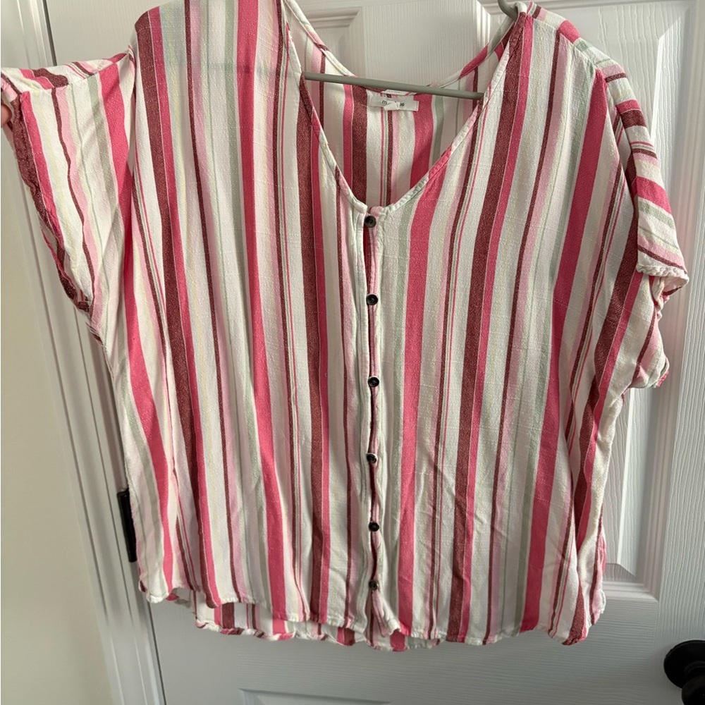 Maurices Pink and White Striped Button-Down Shirt